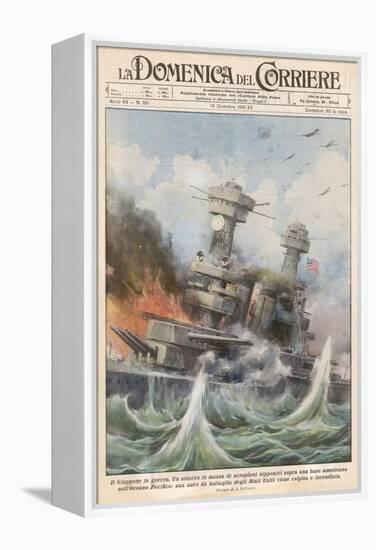 Attack on Pearl Harbour-Achille Beltrame-Framed Stretched Canvas