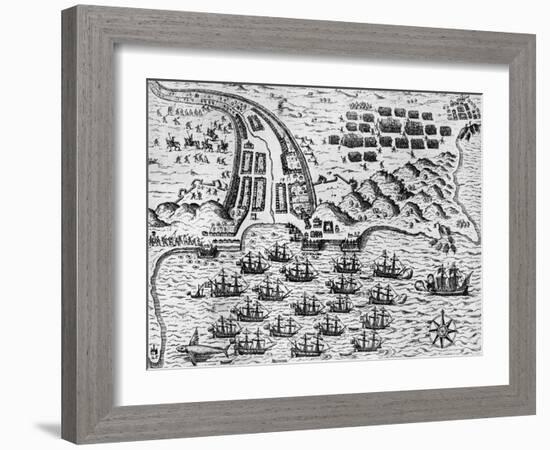 Attack on Santiago on 27th November 1585-Theodore de Bry-Framed Giclee Print