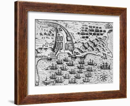 Attack on Santiago on 27th November 1585-Theodore de Bry-Framed Giclee Print