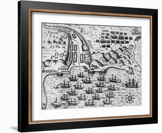 Attack on Santiago on 27th November 1585-Theodore de Bry-Framed Giclee Print