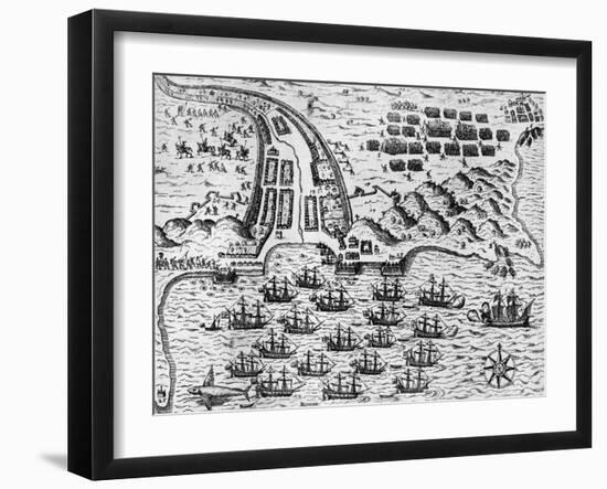 Attack on Santiago on 27th November 1585-Theodore de Bry-Framed Giclee Print