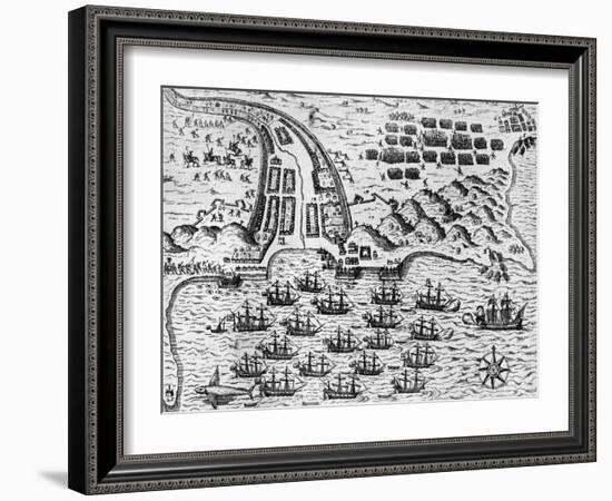 Attack on Santiago on 27th November 1585-Theodore de Bry-Framed Giclee Print