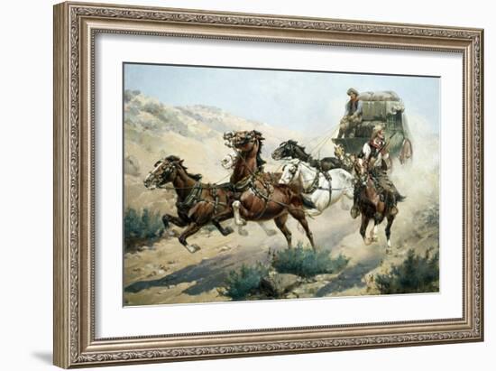 Attack on Stage Coach, Native American Civilization, United States-null-Framed Giclee Print