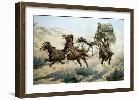 Attack on Stage Coach, Native American Civilization, United States-null-Framed Giclee Print