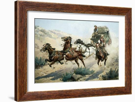 Attack on Stage Coach, Native American Civilization, United States-null-Framed Giclee Print