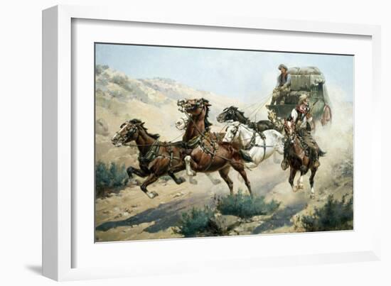 Attack on Stage Coach, Native American Civilization, United States-null-Framed Giclee Print