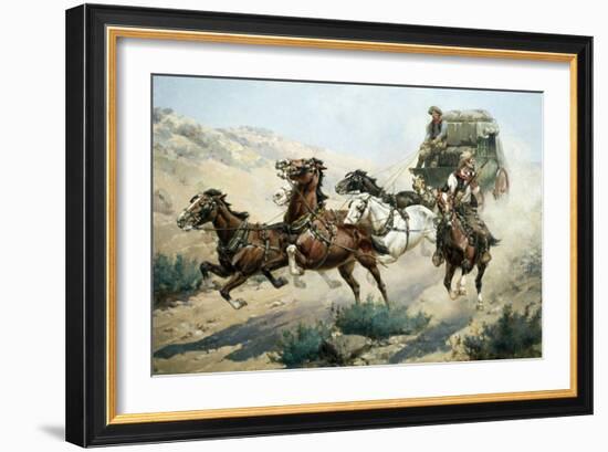 Attack on Stage Coach, Native American Civilization, United States-null-Framed Giclee Print