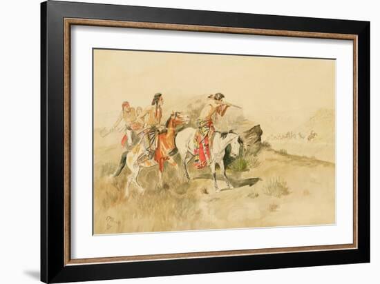 Attack on the Muleteers, C.1895 (Pencil & W/C on Paper)-Charles Marion Russell-Framed Giclee Print