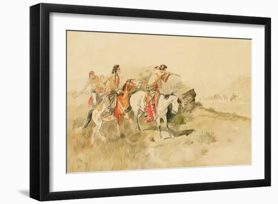 Attack on the Muleteers, C.1895 (Pencil & W/C on Paper)-Charles Marion Russell-Framed Giclee Print