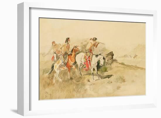 Attack on the Muleteers, C.1895 (Pencil & W/C on Paper)-Charles Marion Russell-Framed Giclee Print