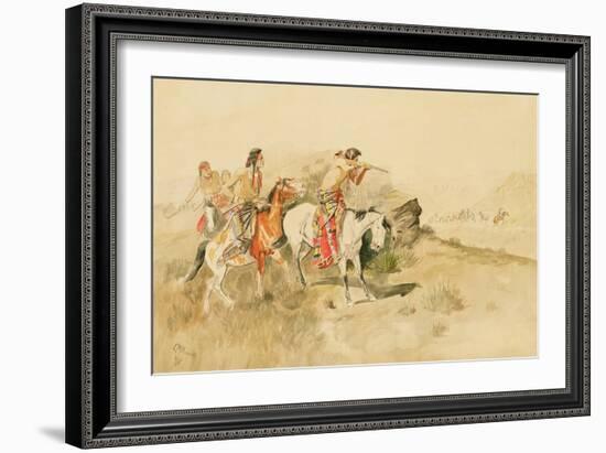 Attack on the Muleteers, C.1895 (Pencil & W/C on Paper)-Charles Marion Russell-Framed Giclee Print