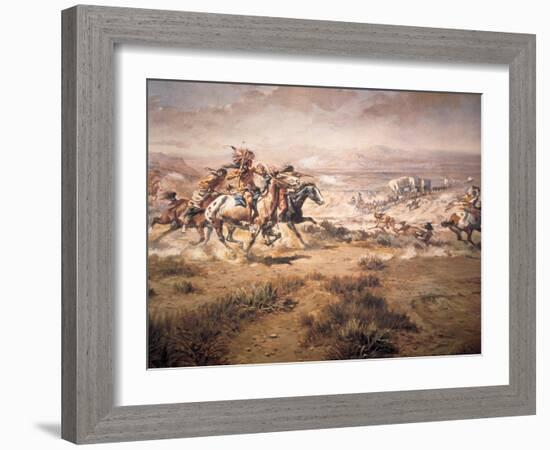 Attack on the Wagon Train, 1904-Charles Marion Russell-Framed Giclee Print