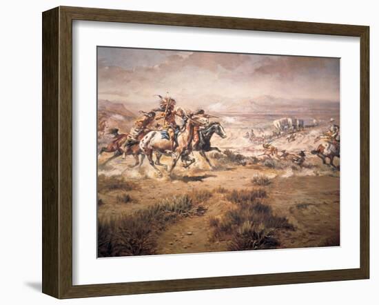 Attack on the Wagon Train, 1904-Charles Marion Russell-Framed Giclee Print