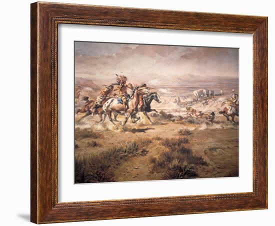 Attack on the Wagon Train, 1904-Charles Marion Russell-Framed Giclee Print