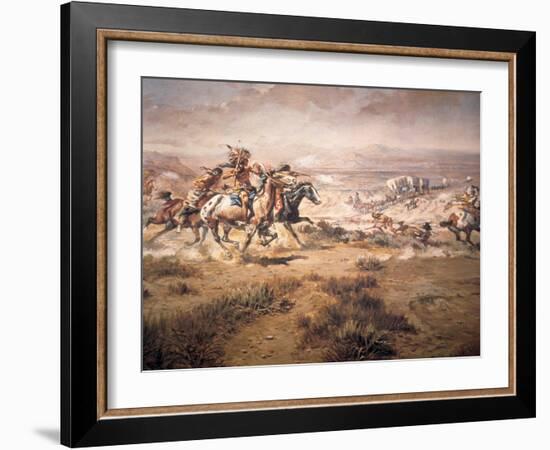 Attack on the Wagon Train, 1904-Charles Marion Russell-Framed Giclee Print