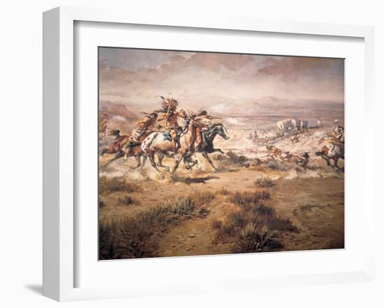 Attack on the Wagon Train, 1904-Charles Marion Russell-Framed Giclee Print