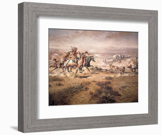 Attack on the Wagon Train, 1904-Charles Marion Russell-Framed Giclee Print