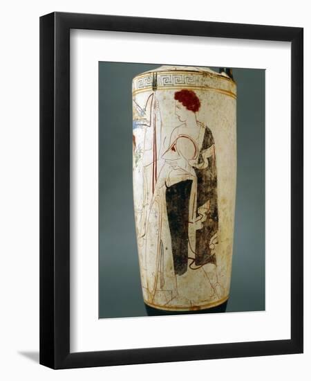 Attic Lekythos, Showing a Funeral Scene of a Warrior Seated in Front of His Tomb, 420-410 BC-null-Framed Giclee Print
