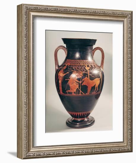 Attic Red-Figure Belly Amphora of Herakles Capturing Kerberus, Greek, from Athens, 6th Century B-Andokides-Framed Giclee Print