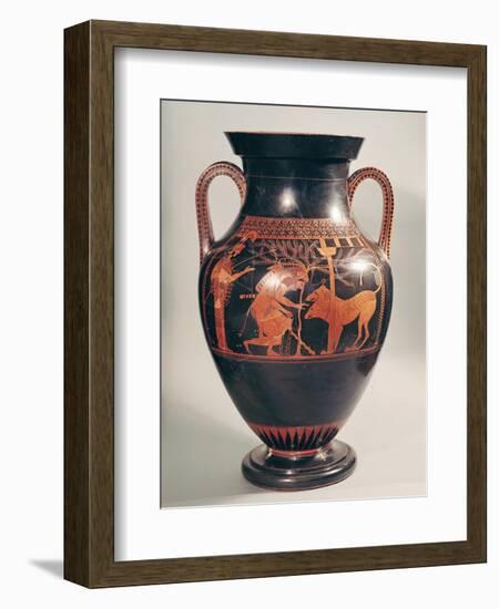 Attic Red-Figure Belly Amphora of Herakles Capturing Kerberus, Greek, from Athens, 6th Century B-Andokides-Framed Giclee Print