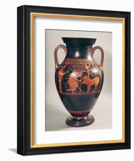 Attic Red-Figure Belly Amphora of Herakles Capturing Kerberus, Greek, from Athens, 6th Century B-Andokides-Framed Giclee Print