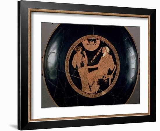 Attic Red-Figure Cup Depicting Phoenix and Briseis, Achilles' Captive, Greek, circa 490 BC-Brygos Painter-Framed Giclee Print