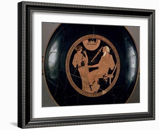 Attic Red-Figure Cup Depicting Phoenix and Briseis, Achilles' Captive, Greek, circa 490 BC-Brygos Painter-Framed Giclee Print