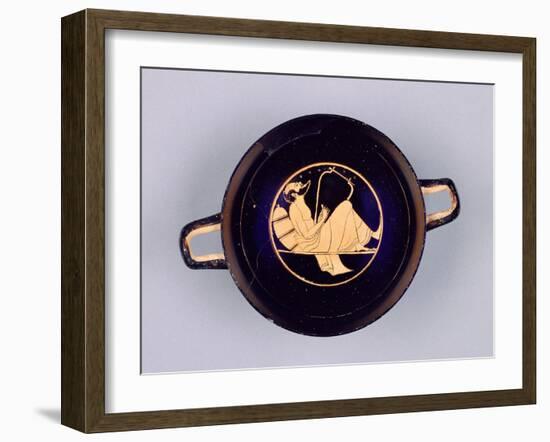 Attic Red-Figure Kylix or Wine Cup with a Singing Reveler Playing a Lyre-null-Framed Photographic Print