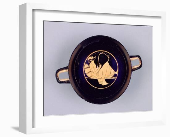 Attic Red-Figure Kylix or Wine Cup with a Singing Reveler Playing a Lyre-null-Framed Photographic Print