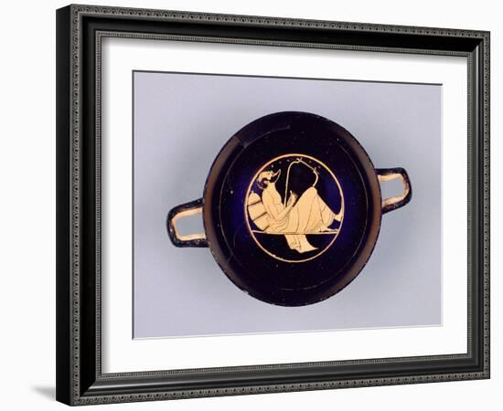 Attic Red-Figure Kylix or Wine Cup with a Singing Reveler Playing a Lyre-null-Framed Photographic Print