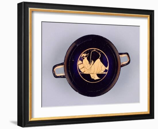 Attic Red-Figure Kylix or Wine Cup with a Singing Reveler Playing a Lyre-null-Framed Photographic Print
