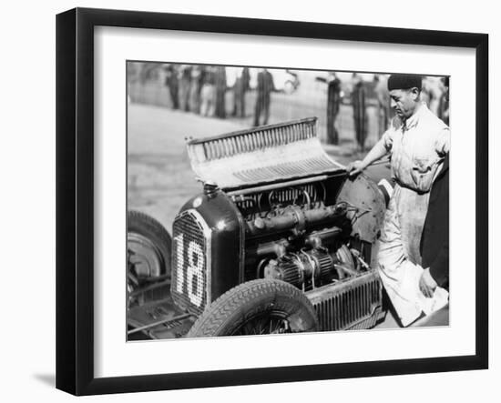 Attilio Marinoni, Chief Mechanic of Scuderia Ferrari, with an Alfa Romeo, 1934-null-Framed Premium Photographic Print