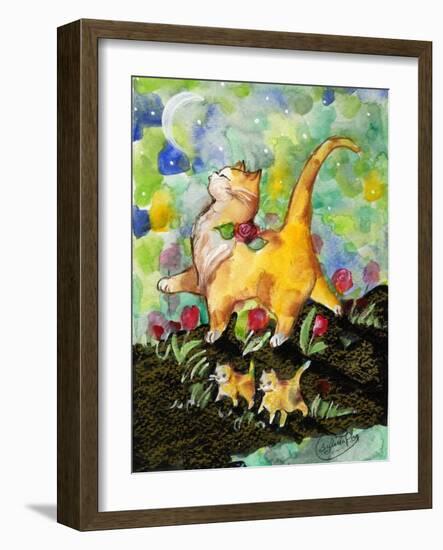 Attitude Momma Cat with Kittens Moon-sylvia pimental-Framed Art Print