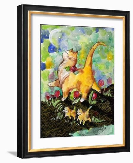 Attitude Momma Cat with Kittens Moon-sylvia pimental-Framed Art Print