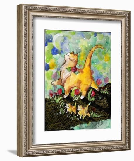 Attitude Momma Cat with Kittens Moon-sylvia pimental-Framed Art Print