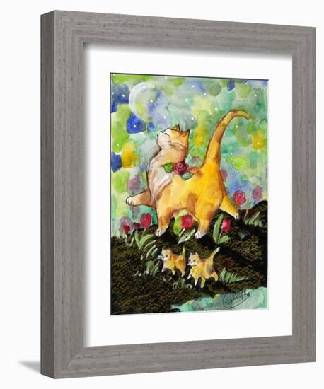 Attitude Momma Cat with Kittens Moon-sylvia pimental-Framed Art Print