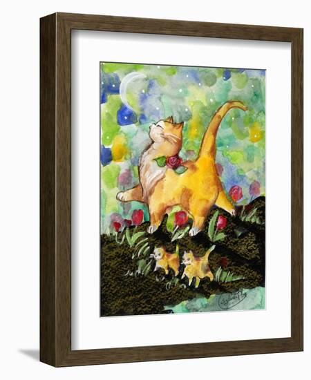 Attitude Momma Cat with Kittens Moon-sylvia pimental-Framed Art Print