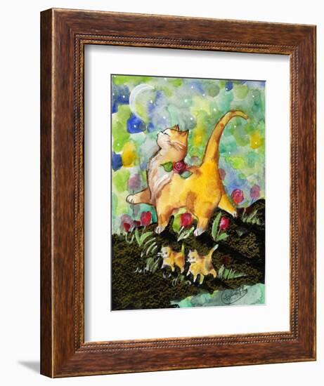 Attitude Momma Cat with Kittens Moon-sylvia pimental-Framed Art Print