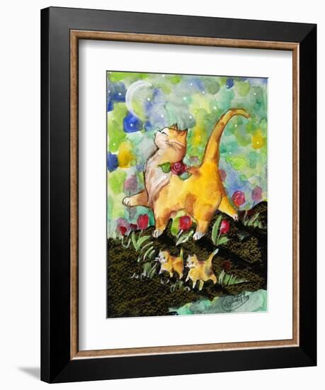 Attitude Momma Cat with Kittens Moon-sylvia pimental-Framed Art Print