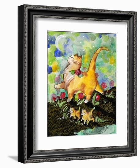 Attitude Momma Cat with Kittens Moon-sylvia pimental-Framed Art Print