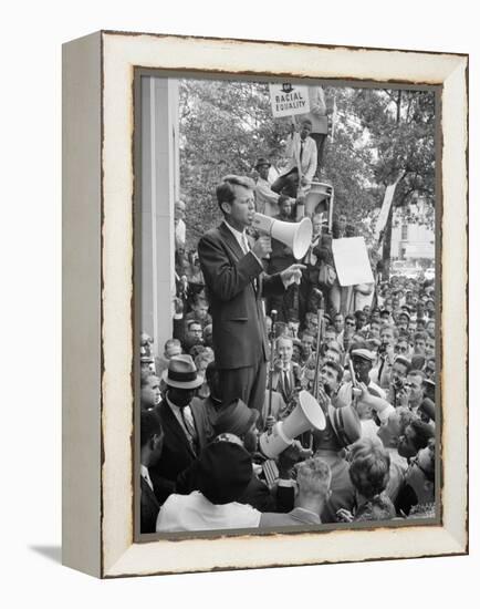 Attorney General Bobby Kennedy Speaking to Crowd in D.C.-Warren K^ Leffler-Framed Stretched Canvas
