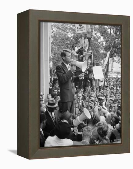 Attorney General Bobby Kennedy Speaking to Crowd in D.C.-Warren K^ Leffler-Framed Stretched Canvas