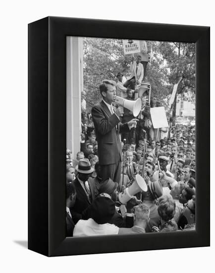 Attorney General Bobby Kennedy Speaking to Crowd in D.C.-Warren K^ Leffler-Framed Stretched Canvas