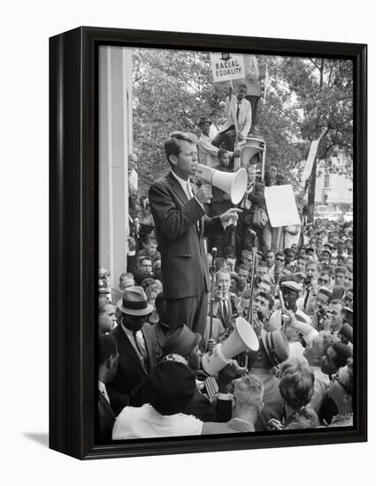 Attorney General Bobby Kennedy Speaking to Crowd in D.C.-Warren K^ Leffler-Framed Stretched Canvas