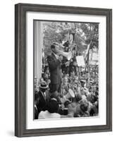 Attorney General Bobby Kennedy Speaking to Crowd in D.C.-Warren K^ Leffler-Framed Photo