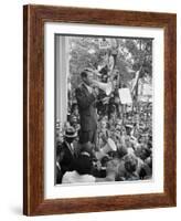 Attorney General Bobby Kennedy Speaking to Crowd in D.C.-Warren K^ Leffler-Framed Photo