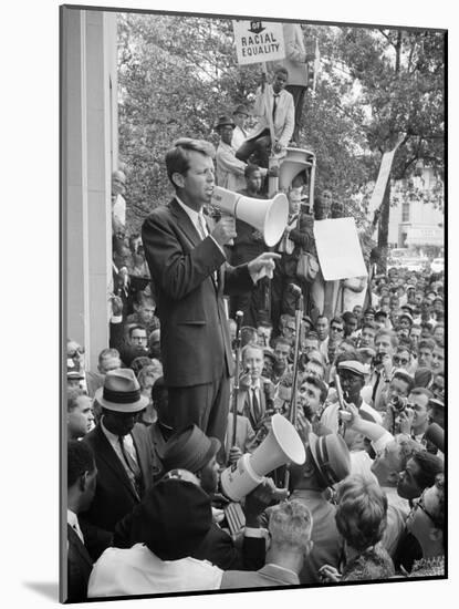 Attorney General Bobby Kennedy Speaking to Crowd in D.C.-Warren K^ Leffler-Mounted Photo