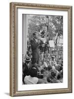 Attorney General Robert F Kennedy speaking to a crowd of Civil Rights protestors, 1963-Warren K. Leffler-Framed Photographic Print