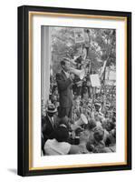 Attorney General Robert F Kennedy speaking to a crowd of Civil Rights protestors, 1963-Warren K. Leffler-Framed Photographic Print