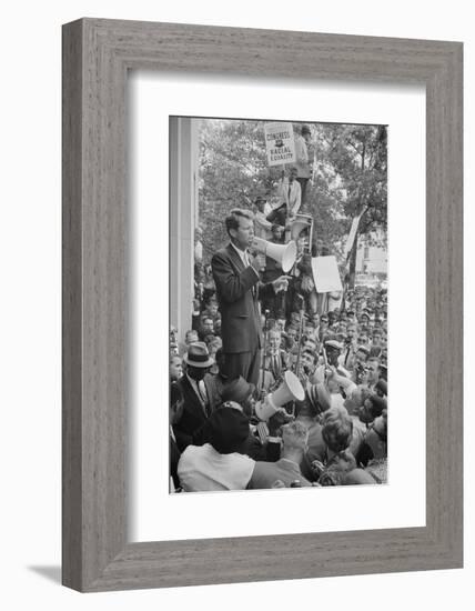 Attorney General Robert F Kennedy speaking to a crowd of Civil Rights protestors, 1963-Warren K. Leffler-Framed Photographic Print